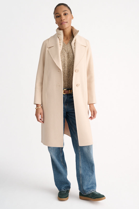 Quilted Insert Notch Collar Coat