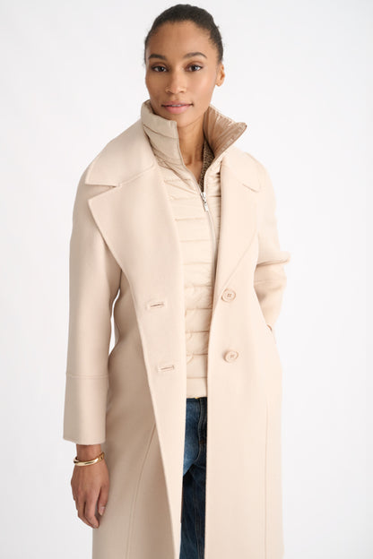 Quilted Insert Notch Collar Coat