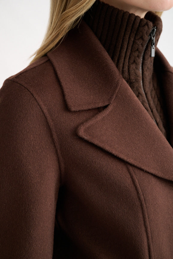 Cable Knit Insert Notch Collar Coat