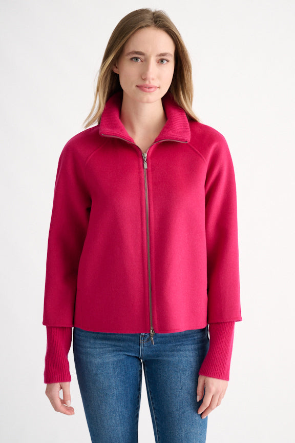 Classic Knit Trim Zip Mock Coat