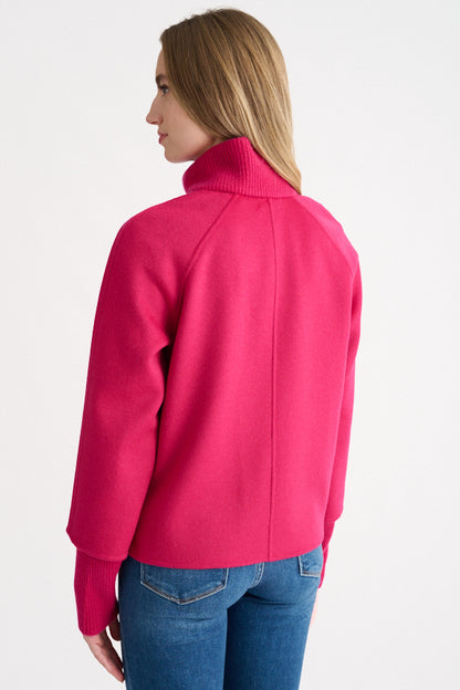 Classic Knit Trim Zip Mock Coat