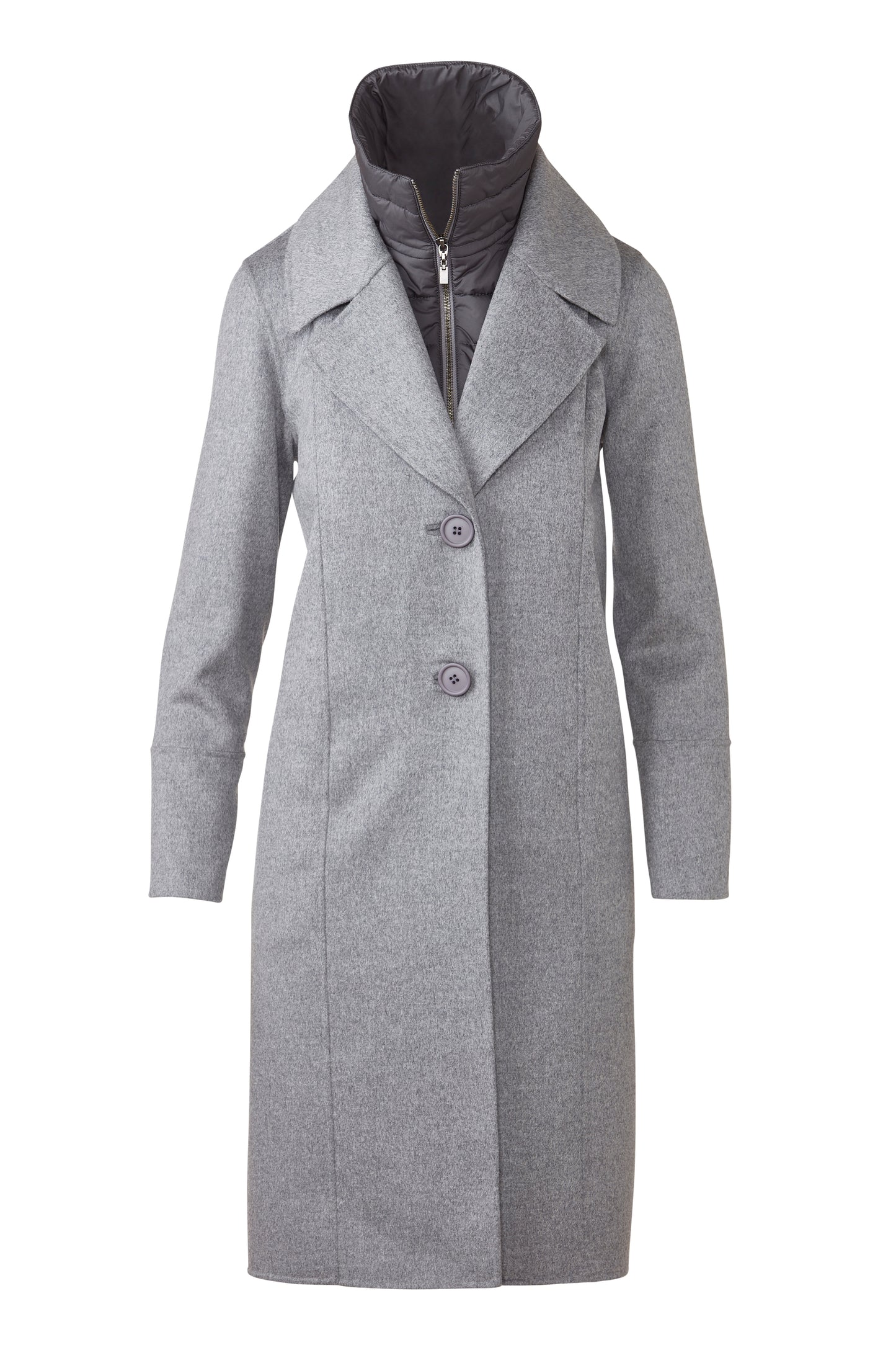 Quilted Insert Notch Collar Coat