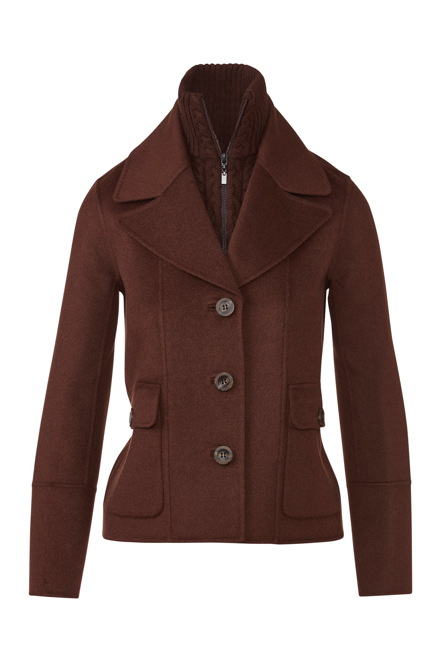 Cable Knit Insert Notch Collar Coat