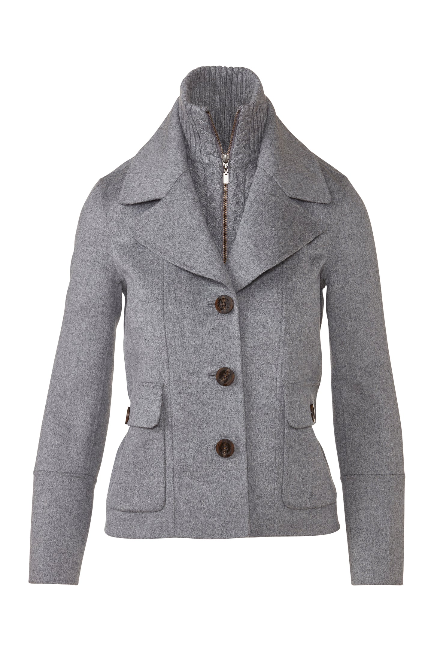 Cable Knit Insert Notch Collar Coat