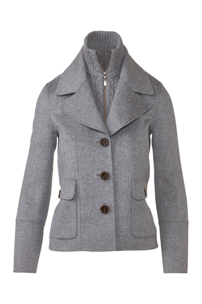 Cable Knit Insert Notch Collar Coat