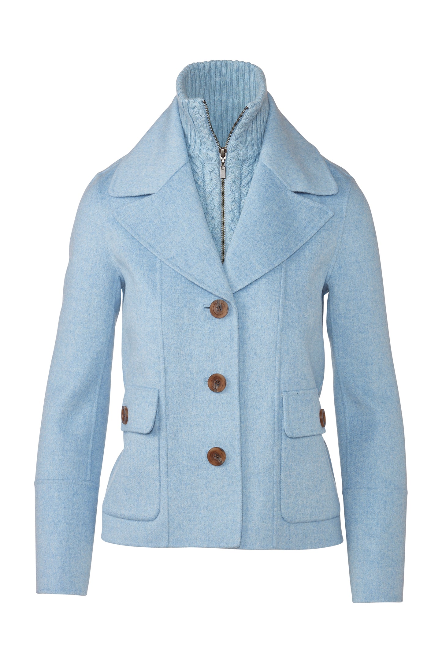 Cable Knit Insert Notch Collar Coat