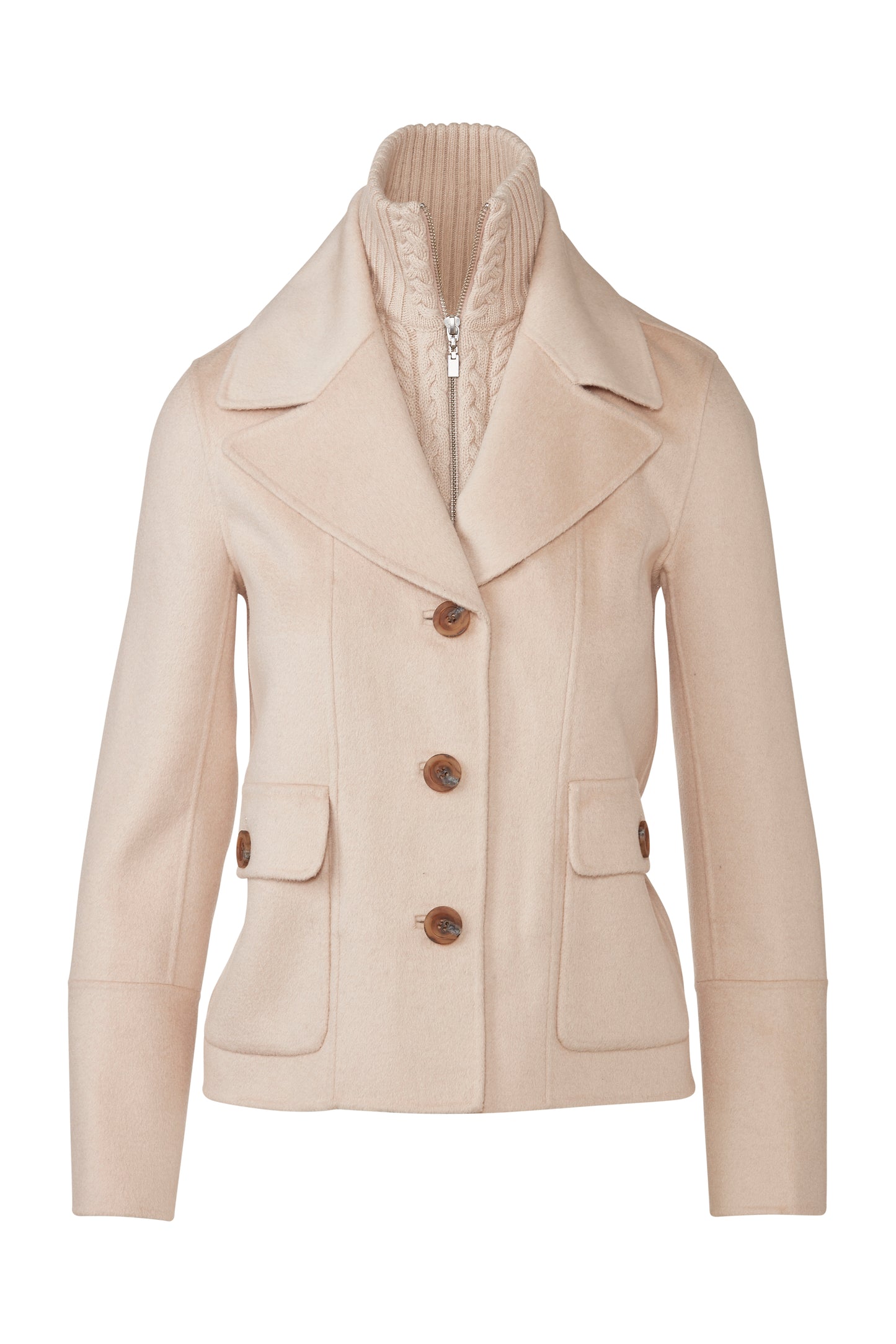 Cable Knit Insert Notch Collar Coat