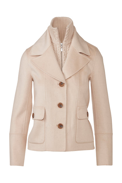 Cable Knit Insert Notch Collar Coat