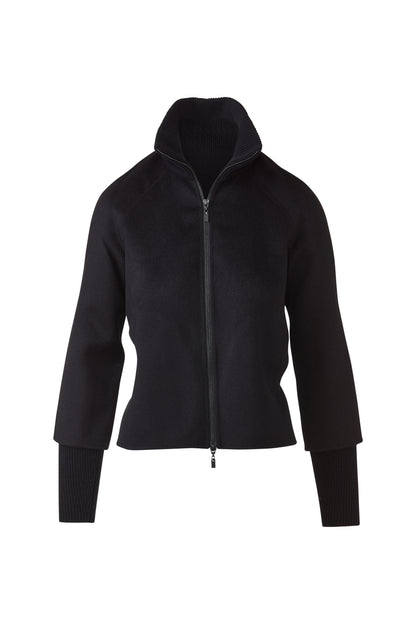 Classic Knit Trim Zip Mock Coat