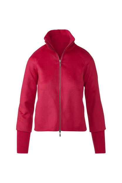 Classic Knit Trim Zip Mock Coat