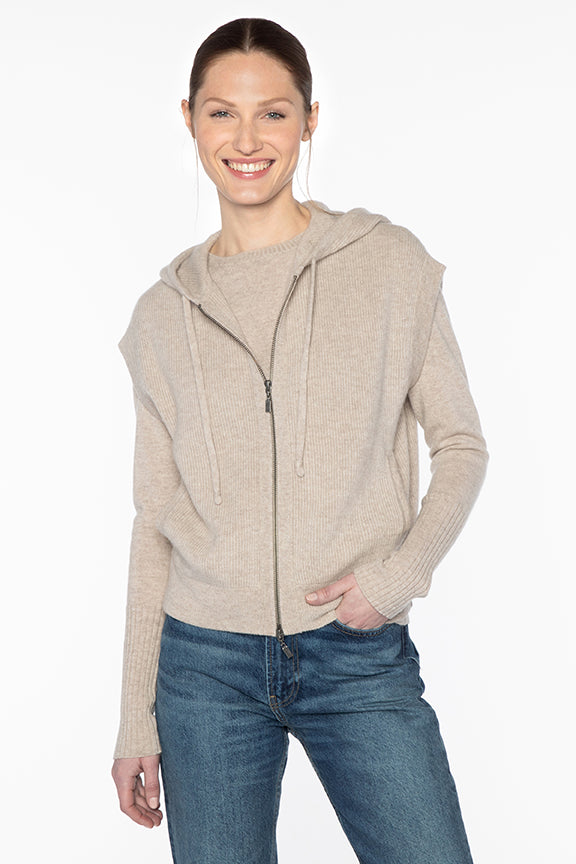 Sleeveless Rib Zip Hoodie