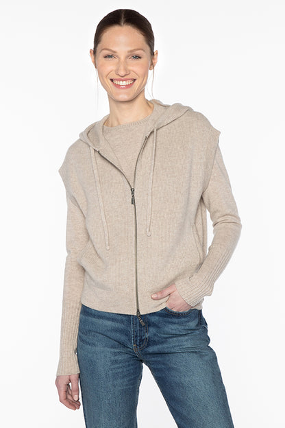 Sleeveless Rib Zip Hoodie