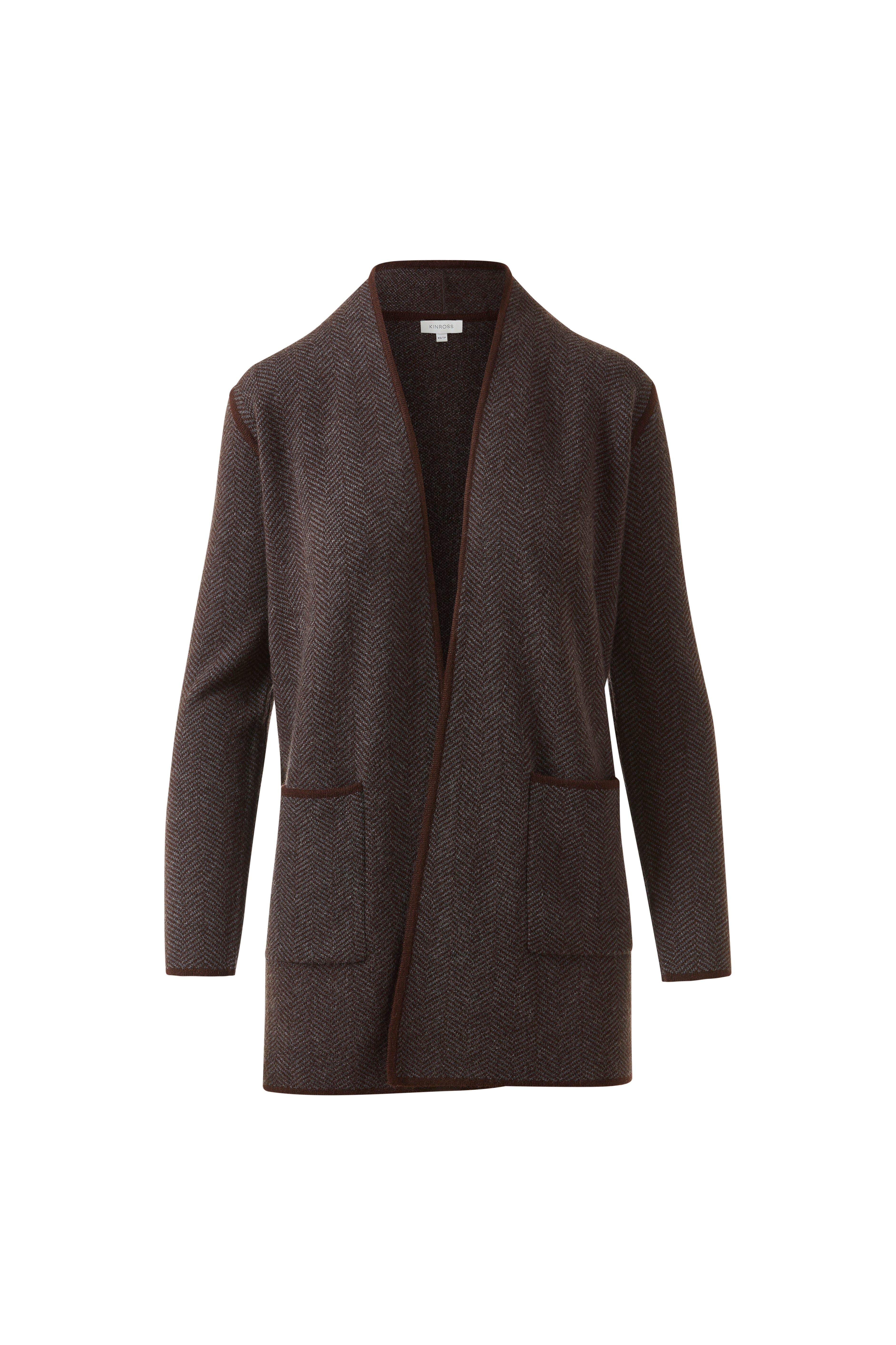 JACQUARD HERRINGBONE CARDIGAN – Kinross Cashmere