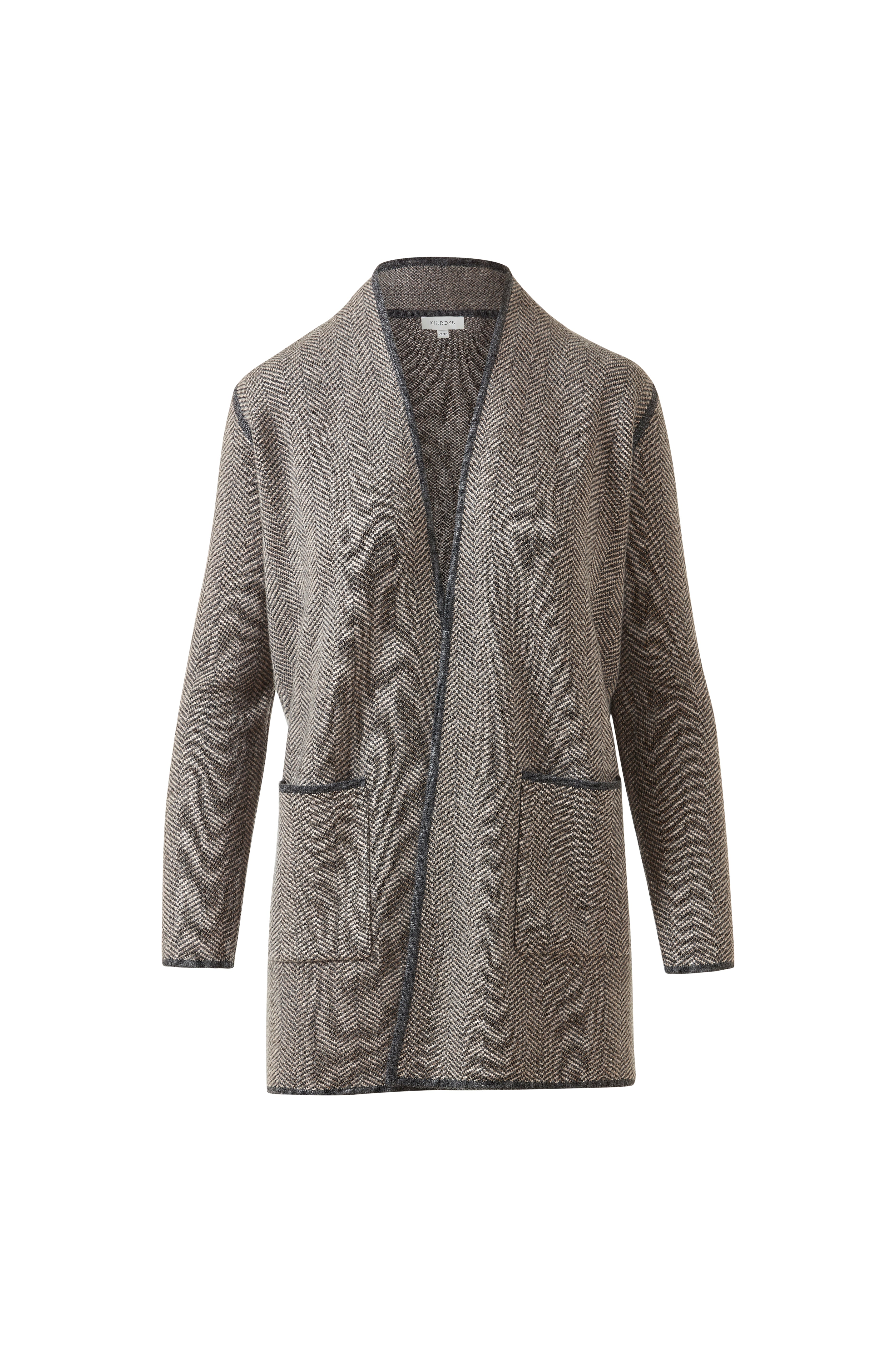 JACQUARD HERRINGBONE CARDIGAN – Kinross Cashmere