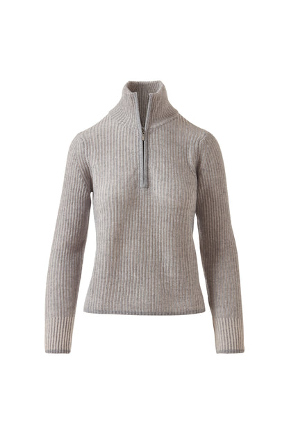 PLAITED RIB ZIP MOCK