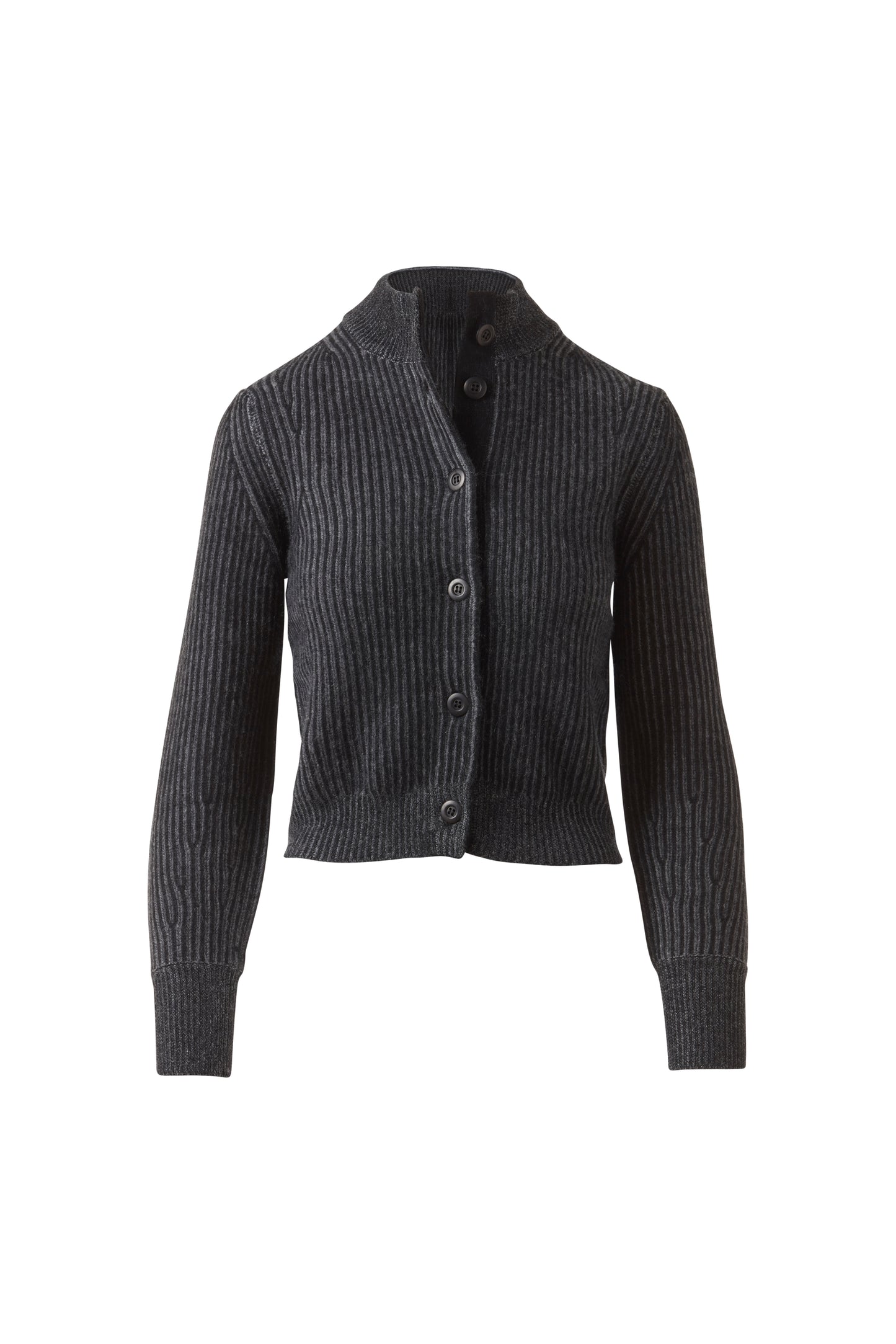 PLAITED RIB BUTTON MOCK CARDIGAN