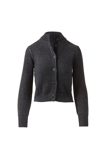 PLAITED RIB BUTTON MOCK CARDIGAN