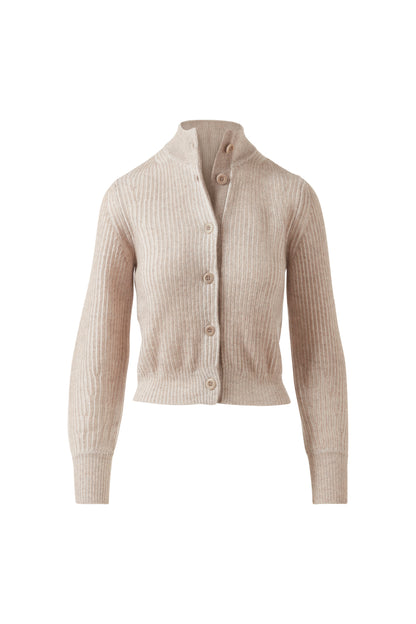 PLAITED RIB BUTTON MOCK CARDIGAN