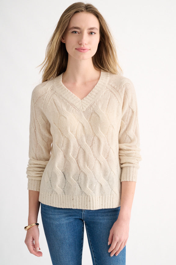 Cashmere Sequin Cable Vee