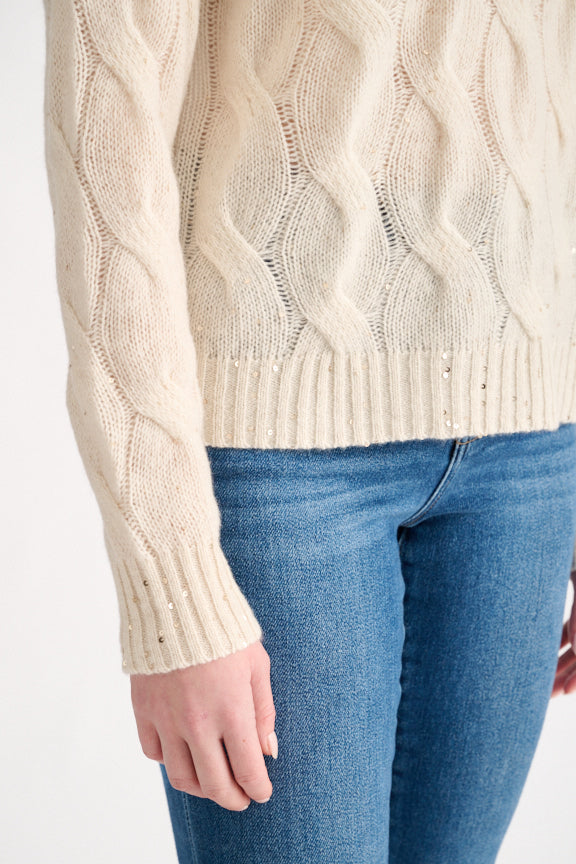 Cashmere Sequin Cable Vee
