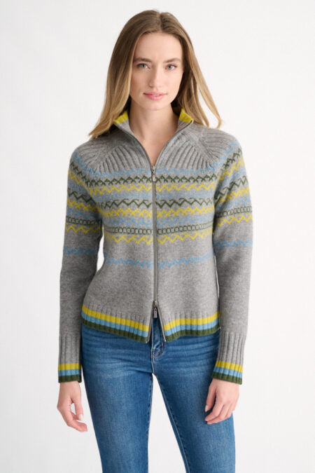 Fairisle Zip Mock Cardigan