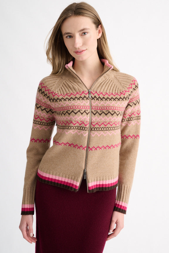 Fairisle Zip Mock Cardigan