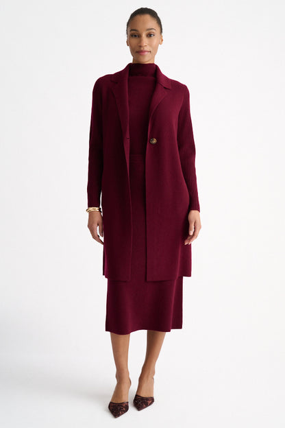 Rib Sleeve Notch Collar Cardigan