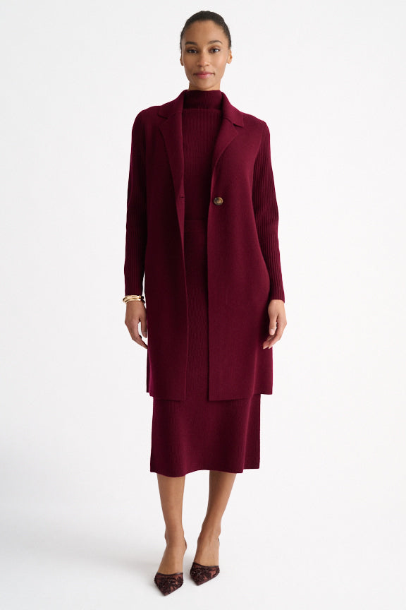 Rib Sleeve Notch Collar Cardigan
