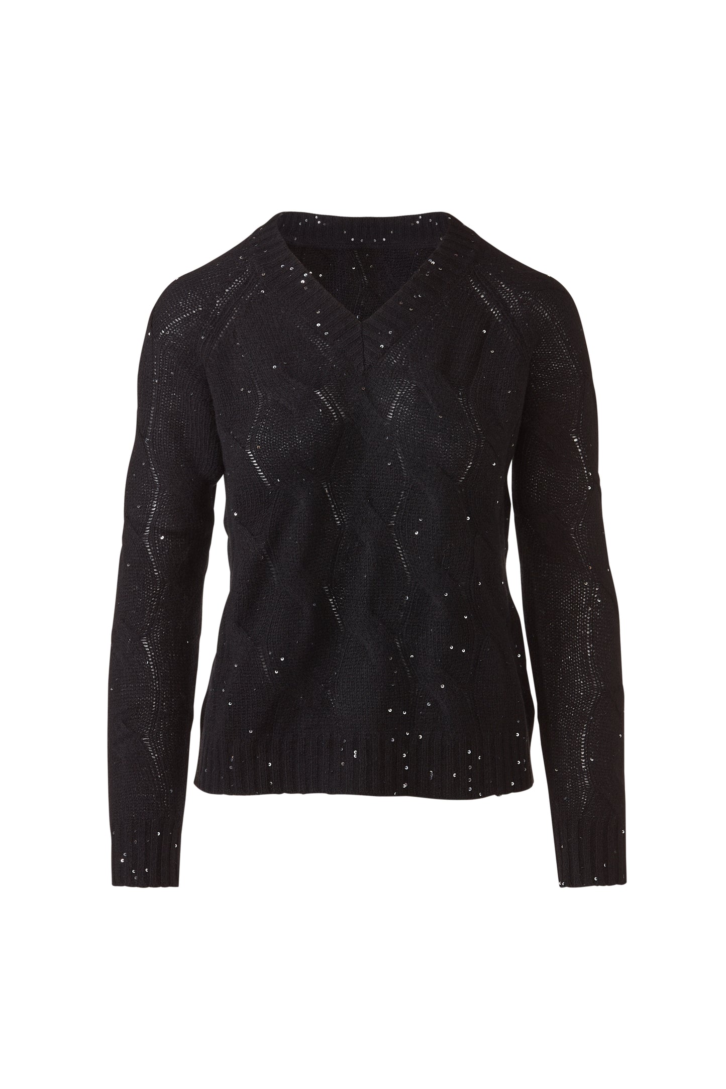 Cashmere Sequin Cable Vee