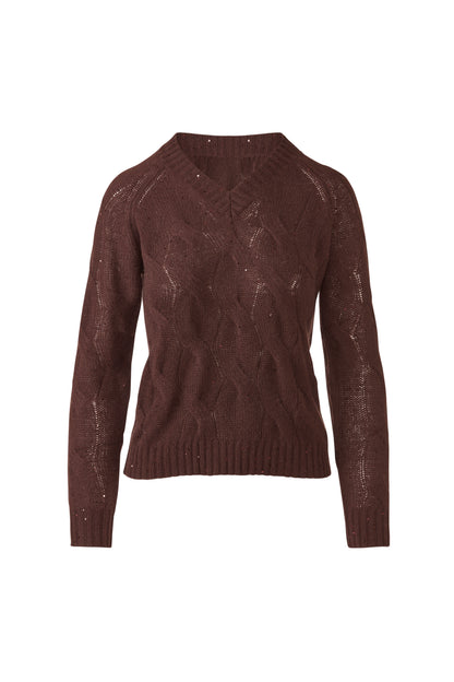 Cashmere Sequin Cable Vee