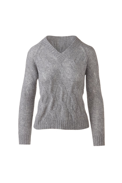 Cashmere Sequin Cable Vee