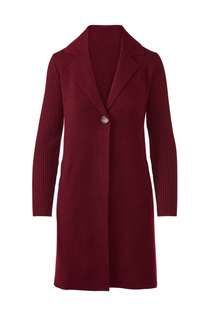 Rib Sleeve Notch Collar Cardigan