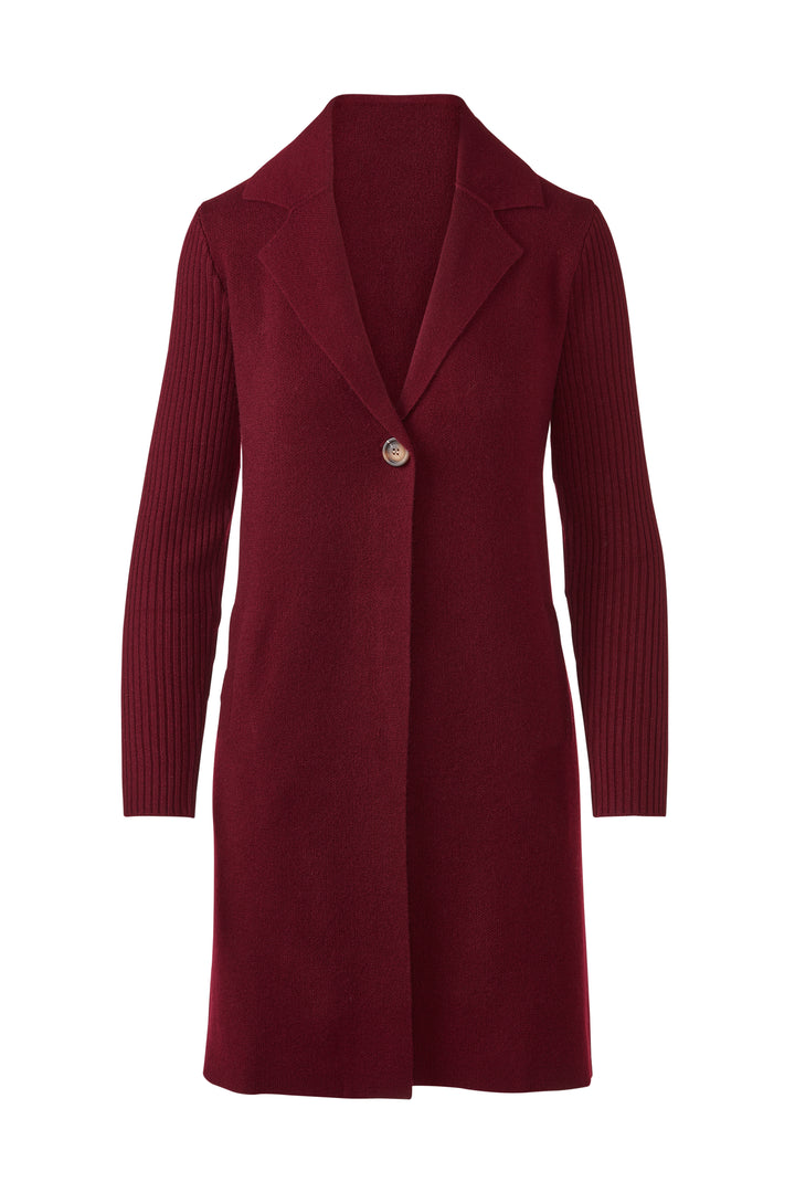 Rib Sleeve Notch Collar Cardigan
