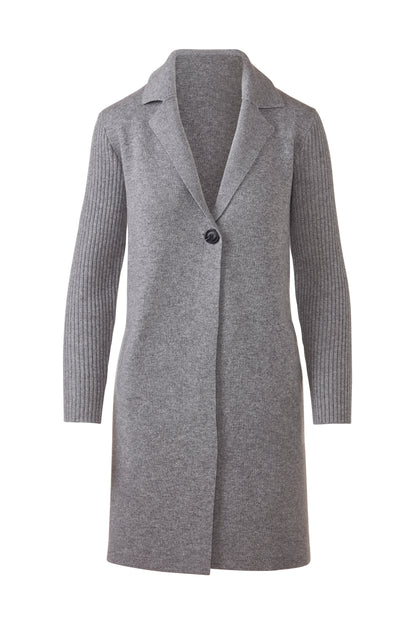 Rib Sleeve Notch Collar Cardigan