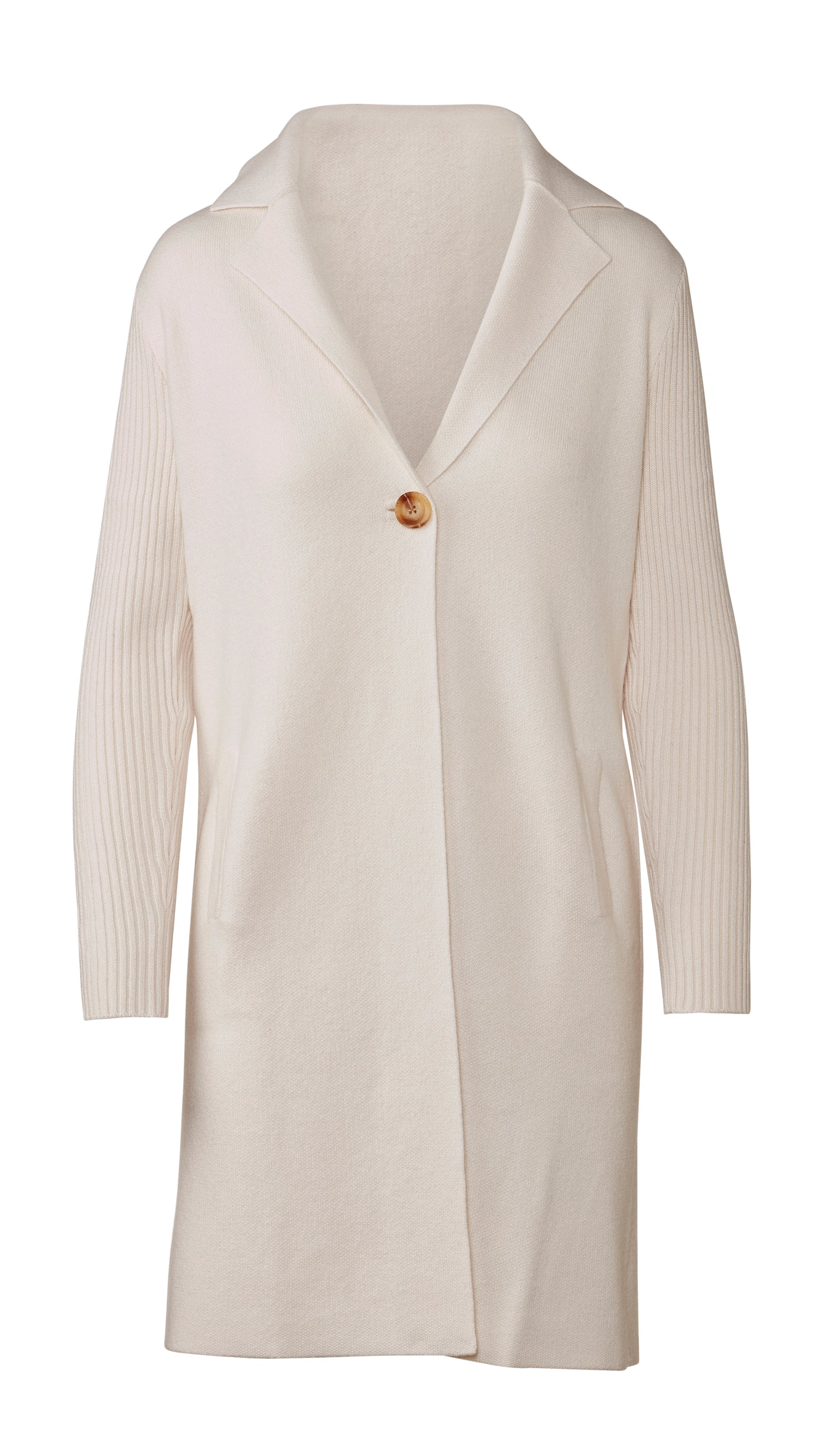 Rib Sleeve Notch Collar Cardigan