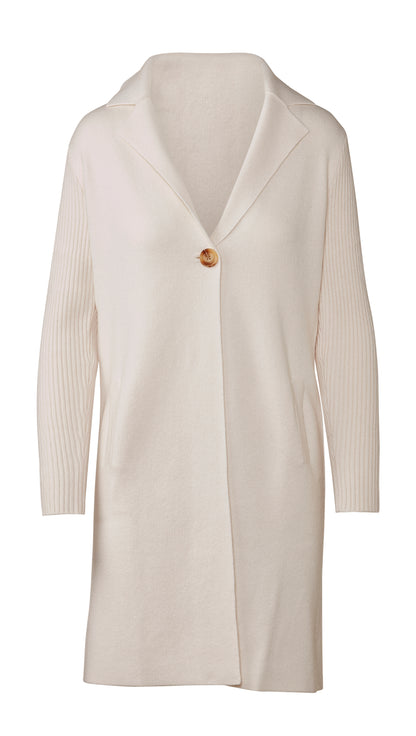 Rib Sleeve Notch Collar Cardigan