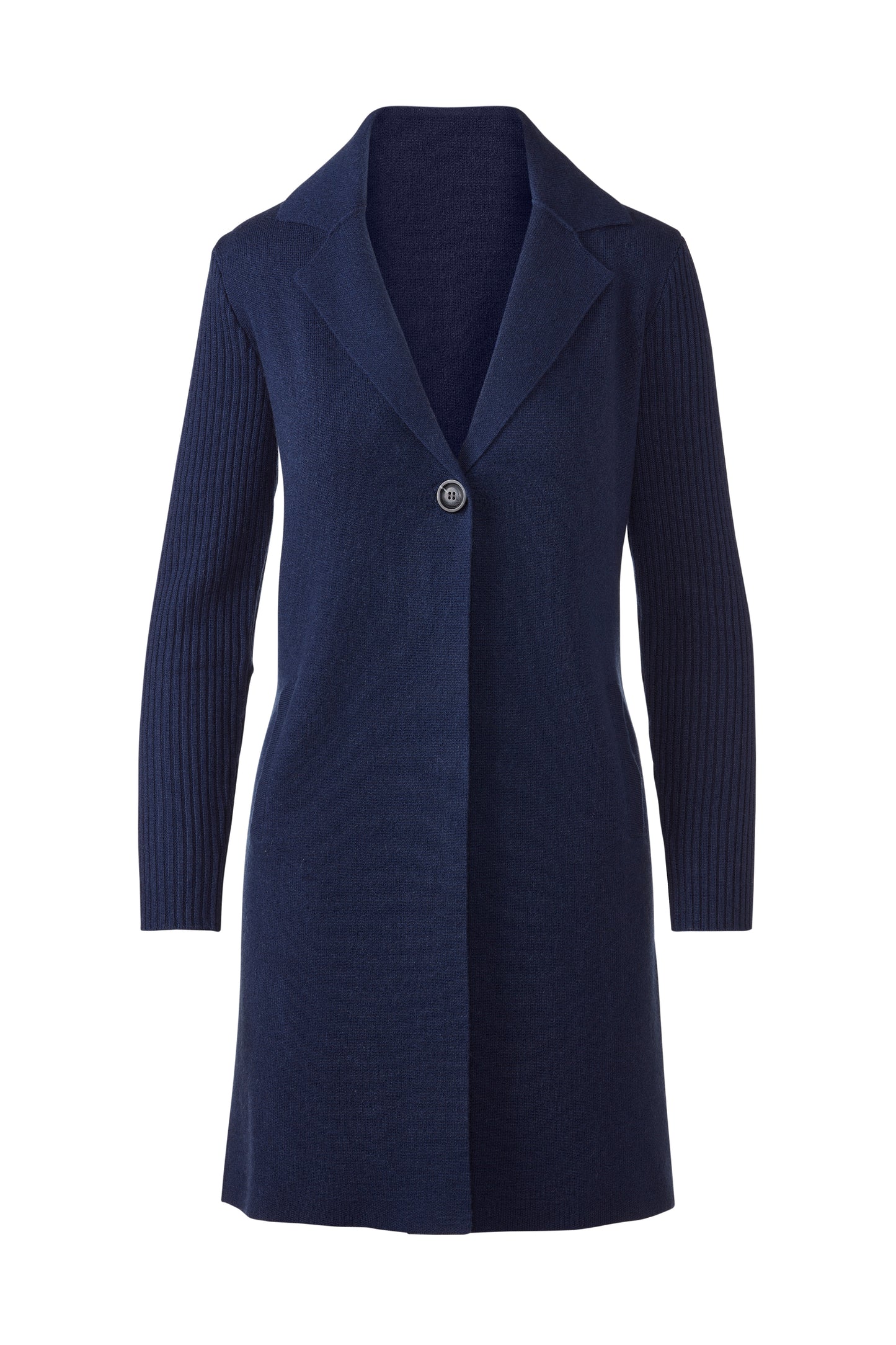 Rib Sleeve Notch Collar Cardigan