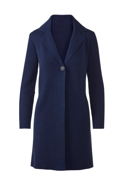 Rib Sleeve Notch Collar Cardigan