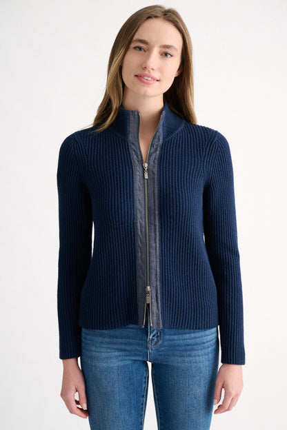 Denim Trim Zip Mock
