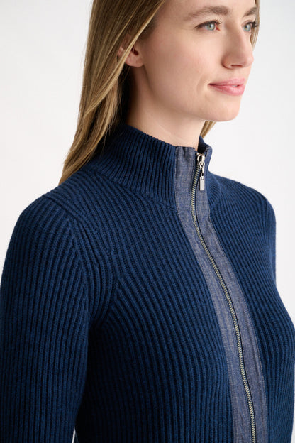 Denim Trim Zip Mock