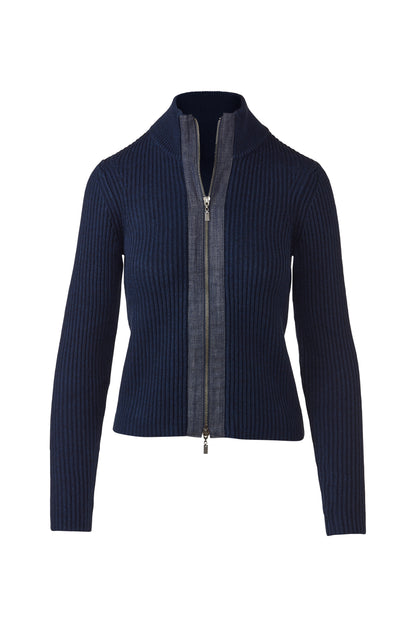 Denim Trim Zip Mock