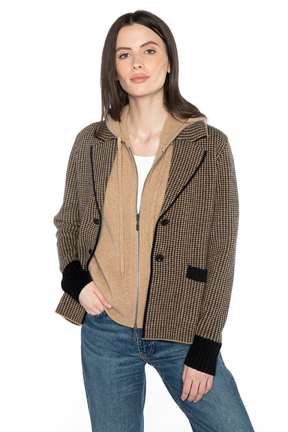 HOUNDSTOOTH NOTCH COLLAR CARDIGAN