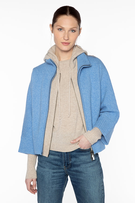 DOUBLEKNIT SHORT ZIP MOCK CARDIGAN