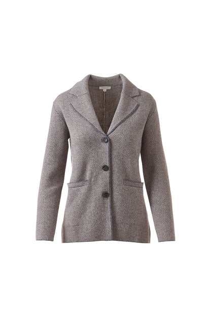 HERRINGBONE NOTCH COLLAR CARDIGAN