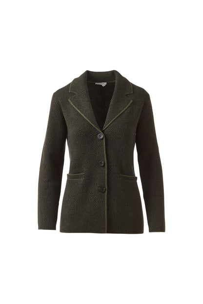 HERRINGBONE NOTCH COLLAR CARDIGAN