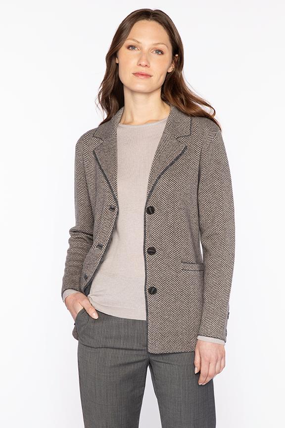 HERRINGBONE NOTCH COLLAR CARDIGAN