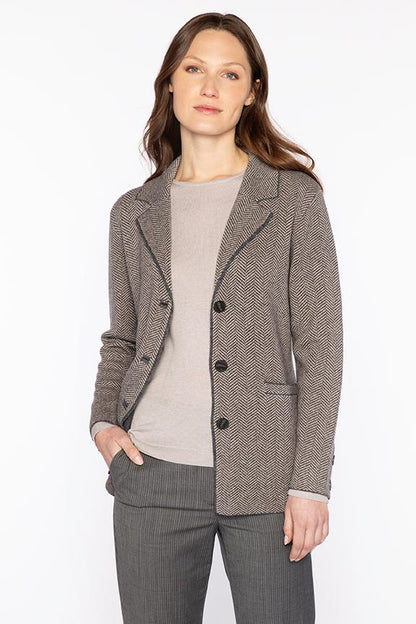 HERRINGBONE NOTCH COLLAR CARDIGAN