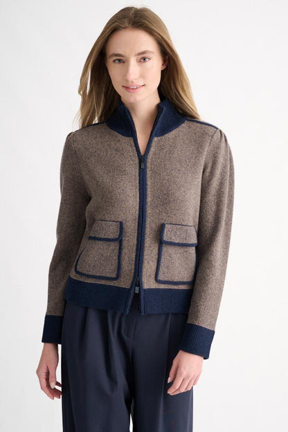 Tweed Zip Mock Cardigan
