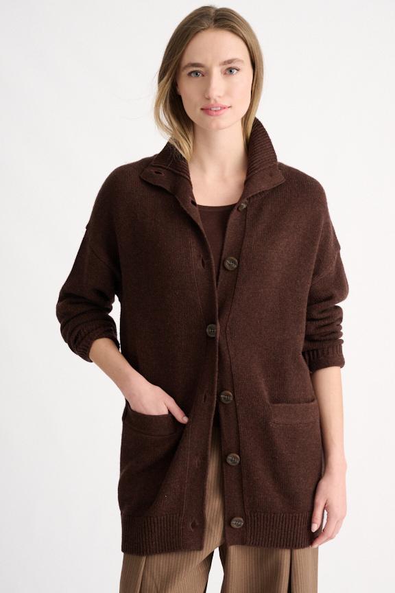 Long Button Mock Cardigan