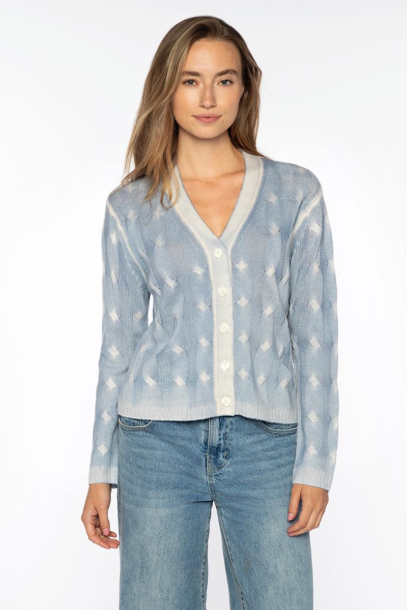 SPRAY PRINT CABLE VEE CARDIGAN